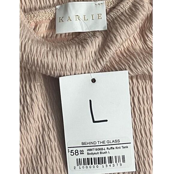 Karlie Bodysuit Ruffled Knit Tank Women’s Sz Large Blush New NWT Stretch - Picture 5 of 10